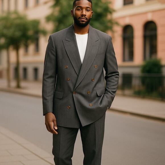 Valentino Uomo Other - Valentino Uomo Men's Gray Stripe Double-Breasted Wool Suit Jacket Blazer Sz 38